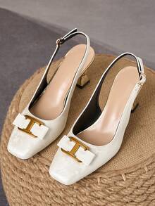 WHDXY Beige Elegant Backless High Heels, Vintage Square Toe 7cm Asymmetric Heel Sandals, Versatile For Work, Wedding, Daily Wear, Commute And Dating - Chantilly - View 5