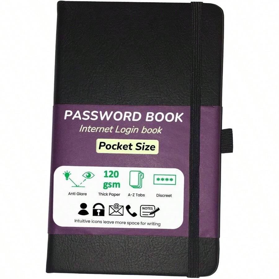 Password Book With Alphabetical Tabs - Internet Address Log In Organizer - Pocket Size Notebook - Hardcover, Charcoal Black Adults World Book Day - Charcoal - View 1