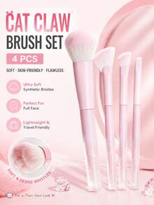 4pcs Professional High-Quality Makeup Brush Set, Including Contour Brush, Concealer Brush, Eye Shadow Brush, Fan Brush, Blush Brush, Powder Brush, Concealer Brush, Synthetic Fiber Bristles, Suitable For Liquid And Cream Cosmetics, Easy To Clean, Essential For Beginners And Daily Makeup - Pink - View 1