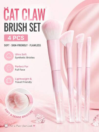 Bộ 4 cọ trang điểm chuyên nghiệp chất lượng cao, bao gồm cọ tạo khối, cọ che khuyết điểm, cọ tán phấn mắt, cọ quạt, cọ má hồng, cọ phấn phủ, cọ che khuyết điểm, lông cọ sợi tổng hợp, phù hợp với mỹ phẩm dạng lỏng và kem, dễ vệ sinh, cần thiết cho người mới bắt đầu và trang điểm hàng ngày.