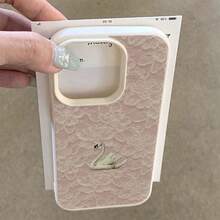 1pc TPU Material Lace Swan Soft Pattern Phone Case Compatible With IPhone 17 Pro Max/17/16 Pro Max/15/13/12/11, S20 FE/A15/S24/A55, Note 11/Note 12/Note 13 Pro, Full Coverage Anti-Drop Soft Protective Phone Cover - White - View 3