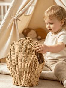 Woven Nursery Storage Basket For Kids Room, Shell Toy Storage Basket, Boho Nursery Decor For Girls Room And Reading Nook - Shell - View 5
