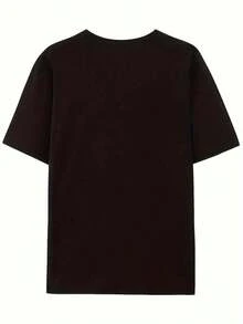 Women's Short-Sleeved T-Shirt With A Round Neck And Palm Print, A Casual And Modern Style, Your Everyday Essential. Graphic T-Shirt, Women's Tops, Black Summer T-Shirt, Y2K Style For Vacation - 黑色 - 查看 3