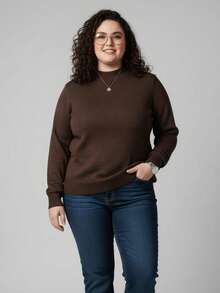 Vivi Women's Plus Size Wool Sweater For Cold Weather, Basic Knit, Long Sleeve - 棕色 - 查看 3