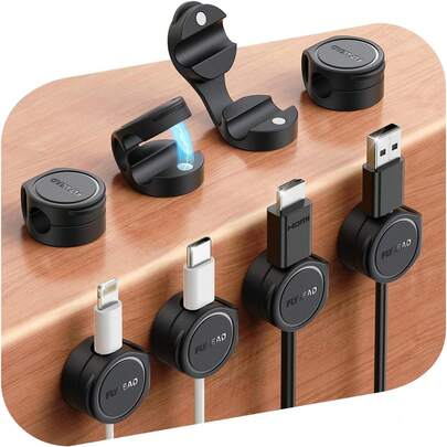 8-Pack Silicone Cord Organizer Magnetic Cable Clips, Adhesive Cable Management Under Desk Wire Hider, FLYLEAD Desktop Cable Organizer For Phone, Office Workspaces Desk Organization Home Accessories