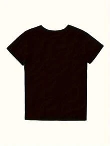 Camiseta de talla grande con estampado de letras, camiseta casual de manga corta con cuello redondo, ropa de talla grande para mujer - Negro - Ver 3