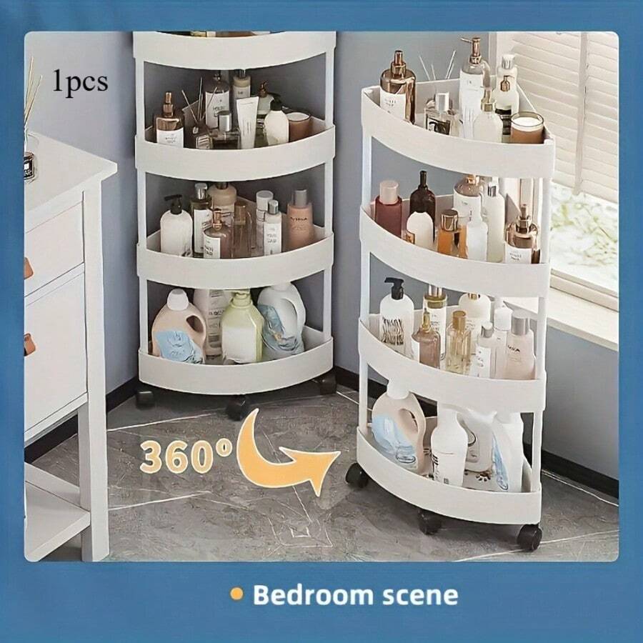 1pc 4-Tier Floor Standing Corner Storage Rack, Multi-Purpose Tripod Shelving Unit, Sturdy Moisture-Resistant Plastic Organizer Shelf, Space-Saving Easy-Assemble Corner Storage Holder, For Spices, Canned Goods, Kitchen Supplies, Books, Decor Items, Potted Plants, Laundry Supplies, Toiletries, Suitable For Kitchen, Living Room, Bathroom, Laundry Room, Balcony, Bedroom, Study, Office, Dorm Room, Apartment, Perfect Housewarming Gift For Renters, First-Time Home Buyers, Home Decor & Organizing Enthusiasts - trắng - Xem 1