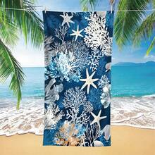 1 Pieza Toalla de playa con escena submarina-Vida marina vibrante, estampado de coral y estrella de mar, super suave de secado rápido de microfibra para viaje, piscina, yoga, camping-Lavable a máquina - Multicolor - Ver 8