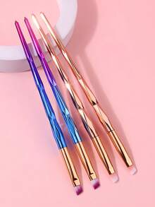 4Pcs Angled Inclined Eyeliner Brush Set - Fine Precise Flat Head, Sharp Detailed Liner Drawing, Unique Diamond Twisted Handle For Eyebrow & Multifunctional Eye Makeup - Multicolor - View 3