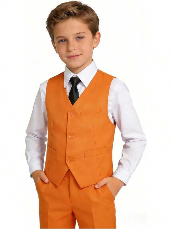 Conjunto de chaleco y pantalones formales para niños, atuendo de portador de anillos, traje de esmoquin para bodas y fiestas