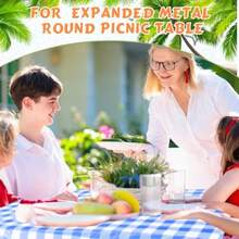 Moukeren - Juego de 3 fundas de mesa de picnic para niños con fundas de banco, mantel ajustable para exteriores, tela impermeable de vinilo para camping, artículos del hogar, interiores y exteriores - Azul y Blanco - Ver 6