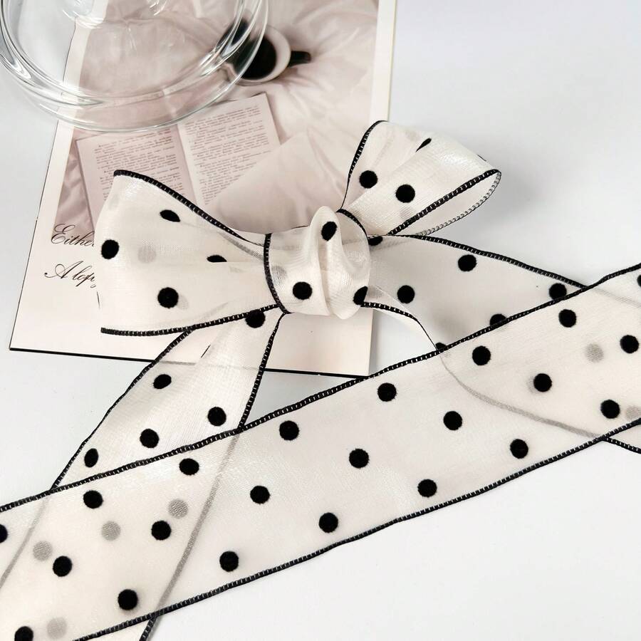 2Yards White Polka Dot Satin Ribbon, Transparent Organza Ribbon - Solid Color Wedding Bouquet Decoration Ribbon, Suitable For Handmade Bouquets, Gift Wrapping, Party Decor, Floral Design, Gift Ribbon, Floral Ribbon, Gift Wrapping Ribbon - 1 Piece Of White Polka Dot - View 1