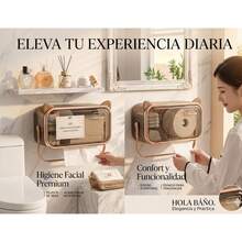Caja de pañuelos de pared con toallero, impermeable, transparente, dispensador de toallas de papel, soporte para extracción de papel, caja de almacenamiento para inodoro de baño con estante superior, - Blanco - Ver 3