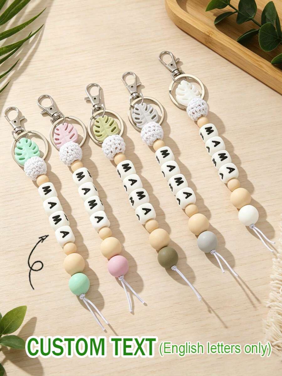【定制款】1个创意树叶钥匙扣,个性化DIY硅胶树叶字母珠钥匙扣,包包挂饰/钥匙链 - 樹葉鑰匙扣 - 查看 1