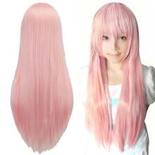 Pink Straight Synthetic Wig With Bangs, Women's Anime Cosplay Hair, Halloween Costume Wig, Daily Party Heat Resistant Long Wig, Gift For Her - 淺粉色 - 查看 3