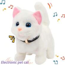 Nuevo juguete de peluche de gatito para caminar, gato interactivo eléctrico, Animal relleno, cola mullida, cabeza que mueve, gato, juguete para mascotas, regalo para niños - Gato Bantam Blanco - Ver 1
