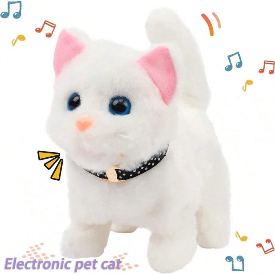 Nuevo juguete de peluche de gatito para caminar, gato interactivo eléctrico, Animal relleno, cola mullida, cabeza que mueve, gato, juguete para mascotas, regalo para niños - Gato Bantam Blanco - Ver 1