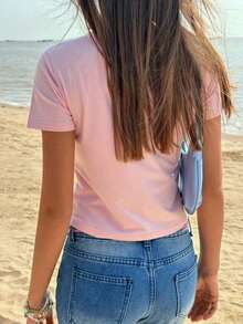 Women's T-Shirt With Y2K Turtle Slogan Print "MALIBU SURF SOUVENIRS CATCH WAVE NAP BEACH" Casual T-Shirt Graphic For Women - 羅莎 - 查看 2