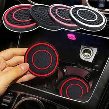 2pcs Universal Car Cup Holder Mats, Premium Rubber Cup Pads In Multiple Colors, Non-Slip Dust-Proof Easy To Clean Interior Accessories, Dedicated Cup Holder Protective Mats! Premium Rubber In Multiple Colors Available - 2pc Double-ring Mesh Anti-slip Coaster - View 3
