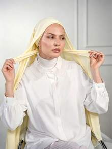 1 pieza Hiyab de gasa 3 en 1 de uso rápido con imán incorporado y gorro interior/Hiyab de una pieza de uso rápido - Sin necesidad de alfileres, ajuste antideslizante, uso instantáneo - Amarillo limón - Ver 4