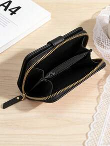 Dompet Wanita Model Baru dengan Resleting dan Jepitan, Dompet Resleting Multifungsi, Tempat Kartu Gaya Retro, Slot Kartu Multi-fungsi Kapasitas Besar, Kantong Koin Resleting, Tempat Kartu Kredit dan ID, Dompet Wanita Warna Solid Segar, Clutch Mini/Medium, Dompet Lipat Minimalis Modis Unisex yang Lucu, Serbaguna untuk Penggunaan Sehari-hari - Hitam - View 6