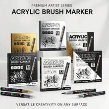 12 Colors Acrylic Marker Pen Set, Quick Dry & Fade Resistant, Suitable For Painting, Illustration, Crafts, Coloring Books, And Other DIY Projects On Paper, Fabric, Wood, Stone, Plastic, Glass, Ceramic, Pumpkin, Metal, Etc. Ideal For Easter, Thanksgiving, Halloween, Christmas Gifts - Multicolor - View 2