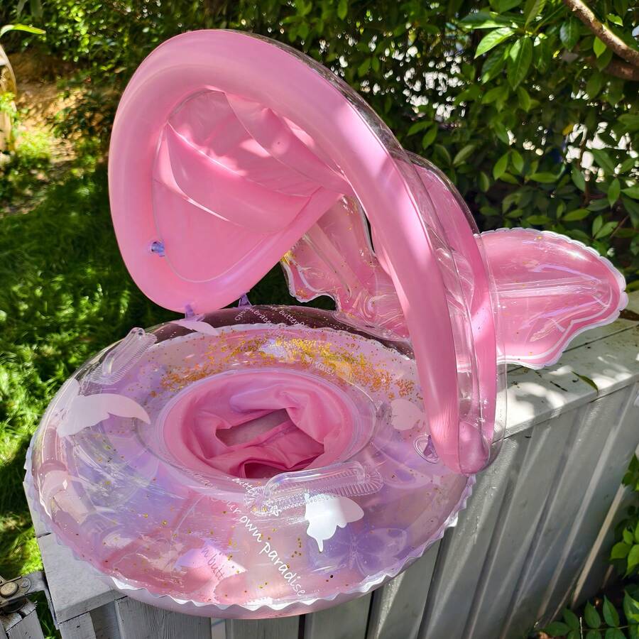 Baby Swimming Ring, Children Swimming Ring, Inflatable Baby Swimming Ring With Adjustable Sun Shade, Inflatable Baby Swimming Float With Handle And Seat, Suitable For Children Beach Toys For Summer Use