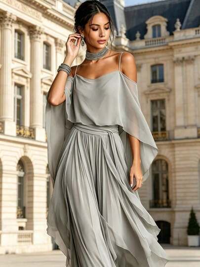two piece high waisted dress Backless Pleated Two Piece Dress Black / XS main image 0