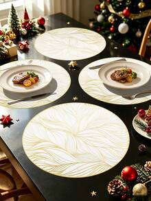6/120pcs, Gold Round Leaf PVC Placemats, Waterproof & Oil-Resistant Tabletop Decor Mats, Washable Tableware Mats, Non-Slip & Odorless Western Dining Mats, Suitable For Restaurants, Cafes, Homestays, Perfect For Holidays, Parties, Gatherings, Birthdays, Weddings, Dinner Parties - Multicolor - View 7