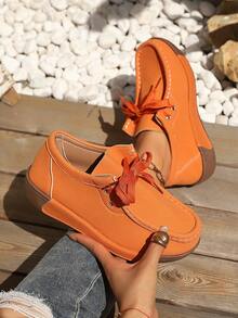 Black Square Toe Thick Sole Shoes, Elegant & Versatile, Multiple Colors Available, Ideal For Daily Wear & Parties, Stylish & Easy To Match. - Orange - View 14