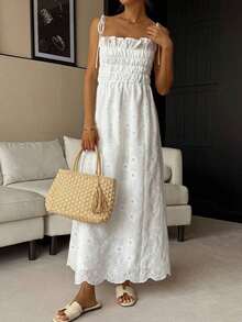 YHHLivesso Vestido largo de verano de estilo casual de vacaciones en la playa de unicolor para mujerYHH - Blanco marfil 2 - Ver 5
