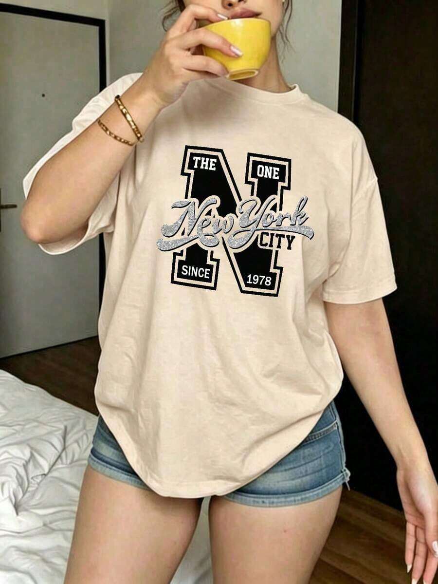 Nueva Colección 2026: Camiseta de Algodón ¡Novedad! Blusa de manga corta para mujer, diseño liso, para estar en casa o para uso casual. Oferta por tiempo limitado. Preciosa blusa, cómoda y de largo regular. Lavable aáquina. Algodón ligero. - Albaricoque - Ver 1