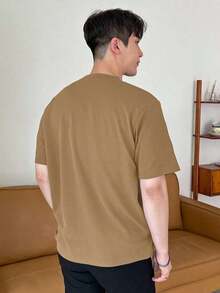Men's Solid Color Crew Neck T-Shirt - Brown - View 8
