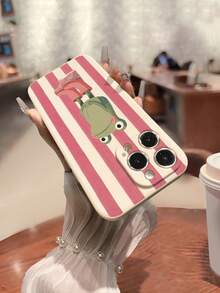 1pc Precision Hole Straight Edge Striped Frog Painted Thick Anti-Drop Painted Phone Case Protective Cover Compatible With IPhone / Galaxy / / - Multicolor - View 2