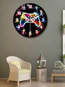 Relógio de parede silencioso com tema de videogame, 1 unidade, 25 cm/30 cm - Visor redondo de madeira com dígitos, ideal para decoração de quarto, sala de estar e bar. Presente perfeito. - Multicolorido - Ver 2