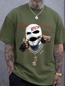 Sudadera con capucha de cuello redondo para hombre, con estampado de Nueva York, bolsillo canguro y cordón, manga larga, holgada e ideal para otoño e invierno. - Verde militar - Ver 2