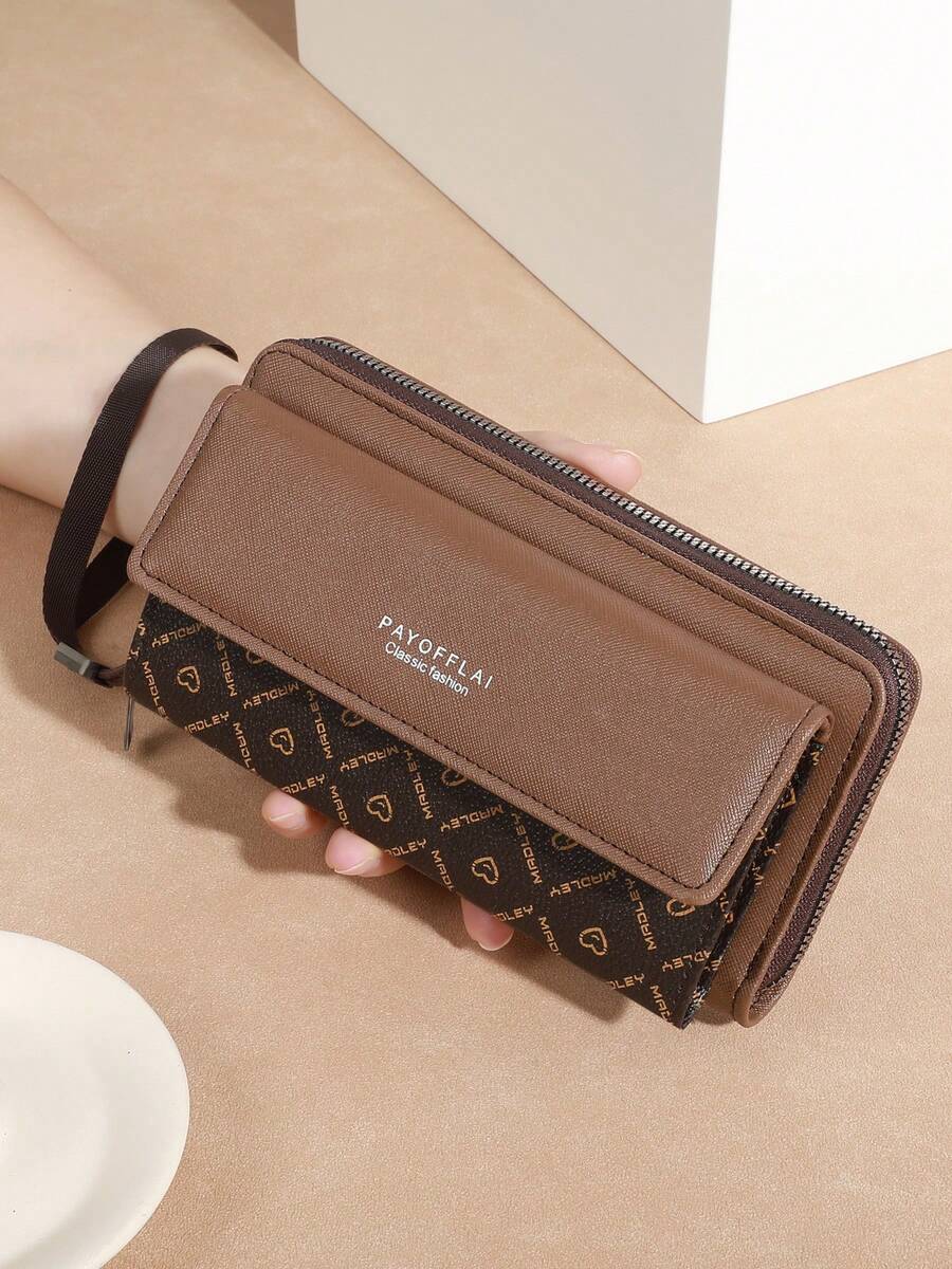 Classic PU Women's Wallet - Double Layer Design With Snap Closure, Zipper Card Slots And Photo Compartment, Long Color Block Wallet Wallet For Women Travel Holiday Essential Teacher Gift Birthday Gift