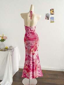 2026 Women's Romantic Gradient Mesh Knit Holiday Dress With Halter Neck, Bow And Decorative Metal Buckle, Mermaid Cut, Suitable For Parties, Dates, Afternoon Tea, Sexy And Elegant - 黑與白 - 查看 2