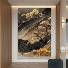 Enmarcado Póster y materiales impresos 2D planos, 1 unidad, pintura sobre lienzo con marco, paisaje en blanco y negro y dorado,  para el hogar, oficina, bar, cafetería, aula, dormitorio, baño, regalo navideño, Día del Padre, Día de la Independencia, ceremonia de graduación, Día de los Caídos - Enmarcado - Ver 1