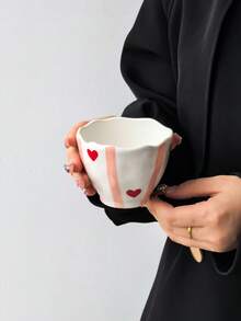 1 pieza/2 piezas Taza de café con diseño de corazón a rayas, taza de café pequeña de cerámica con corazón a rayas de estilo nórdico clásico, taza con asa de mano linda, espresso árabe, taza pequeña para entretener a invitados/amigos, té/café de tarde diario, apta para lavavajillas, reutilizable - Multicolor - View 17
