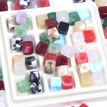 60/120颗大理石纹立方体珠子，仿玛瑙亚克力方形珠子，DIY首饰制作用散珠，手链项链配件 - 彩色 - 查看 1