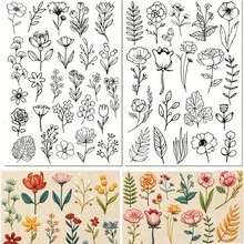 手工水溶性預印花刺繡圖案紙,適用於衣物、包包與帽子裝飾,可溶性花卉刺繡定型紙 - A298 - 查看 5