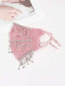 1pc Women's Fashion Faux Crystal Tassel Breathable High-Aesthetic Half Face Mask, Suitable For Party And Banquet Matching - Multicolor - View 10