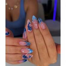 04-24Pcs High-End Press On Nails, 3D Ocean Shark Design, Fashion False Nails Direct Factory Supply - press-on nails[24片/盒] - 查看 4