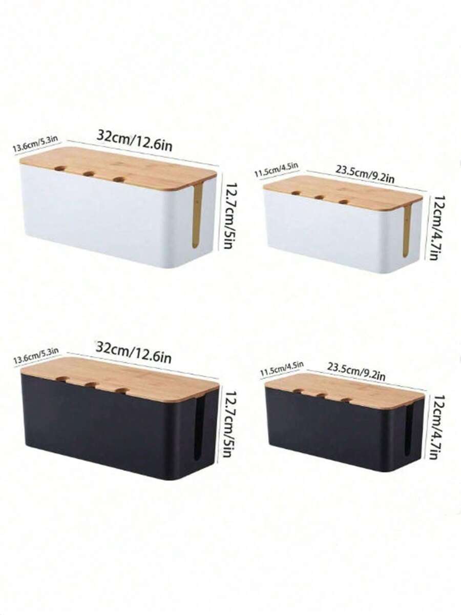 大型电线整理盒 - 木纹风格电线收纳盒，适用于电视线、电脑线、USB集线器和桌面电源插座 - 采用ABS材质