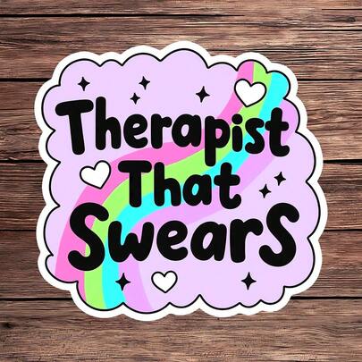 1 PIEZA Pegatina de vinilo de terapeuta que maldice, calcomanía divertida de humor de terapia con diseño de corazón arcoíris pastel para portátil, botella de agua, cuaderno, diario, funda de teléfono, decoración de vaso