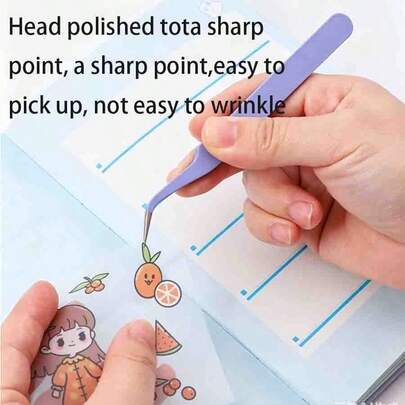 Bộ 2 nhíp đầu thẳng và đầu cong màu pastel, nhíp dày bằng thép không gỉ chính xác dành cho học sinh, làm sổ lưu niệm, dán decal và các dự án thủ công.