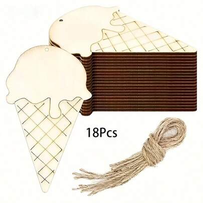 Wooden Carved Ice Cream Shaped Wooden Pieces, Wooden Ice Cream Craft, For Summer Hanging Decor
