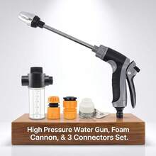 High Pressure Car Wash Spray Gun, Portable Hose Nozzle For Car Washing, Garden Watering & Cleaning, With 3 Connectors And 1 Foam Bottle - Black - View 12