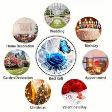1pc Blue Butterfly & Glowing Blue Rose Metal Windmill - 10 Inch Round Double-Sided Garden Art With Rotating Hook, 360° DIY Creative Dynamic Outdoor Decor For Yard And Lawn, Butterfly Decor (Pendant Not Included), Random Style - A - View 7